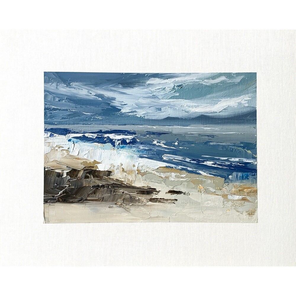 8x10 Original Oil Seascape Painting Clouds Beach Ocean Impressionist Art Signed